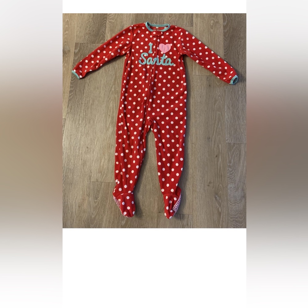 Carter's Girls  Size 4T Red & White Polka Dot Footie Pajamas Say’s I 🩷Santa